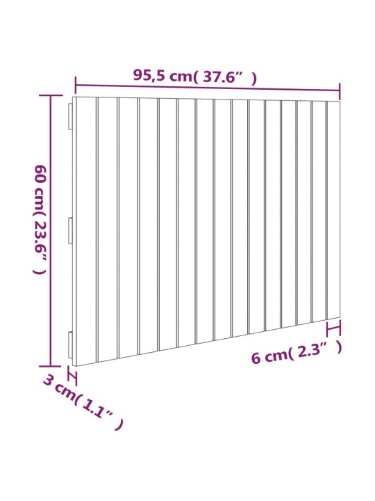 Seinale kinnitatav voodipeats, valge, 95,5x3x60 cm, männipuit