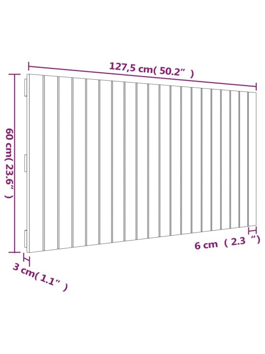 Seinale kinnitatav voodipeats, valge, 127,5x3x60 cm, männipuit