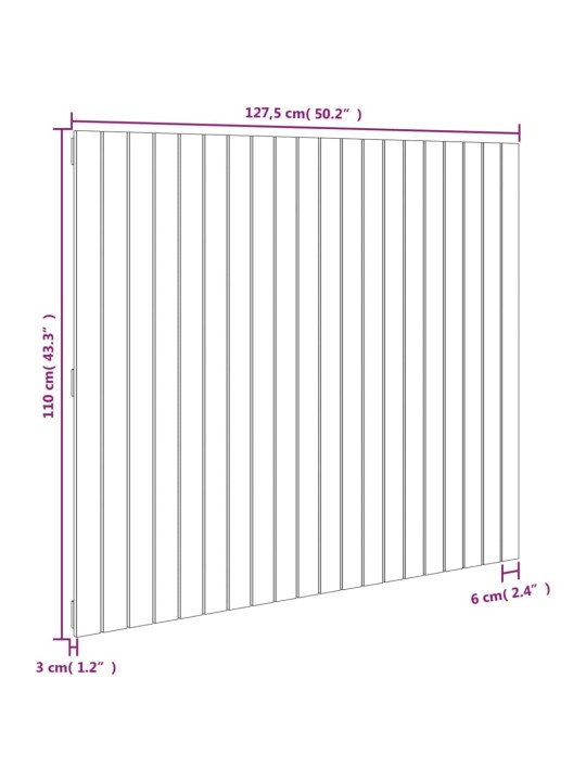 Seinale kinnitatav voodipeats, valge, 127,5x3x110 cm, männipuit