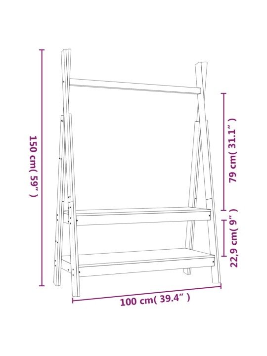 Riidestange, valge, 100 x 45,5 x 150 cm, männipuit