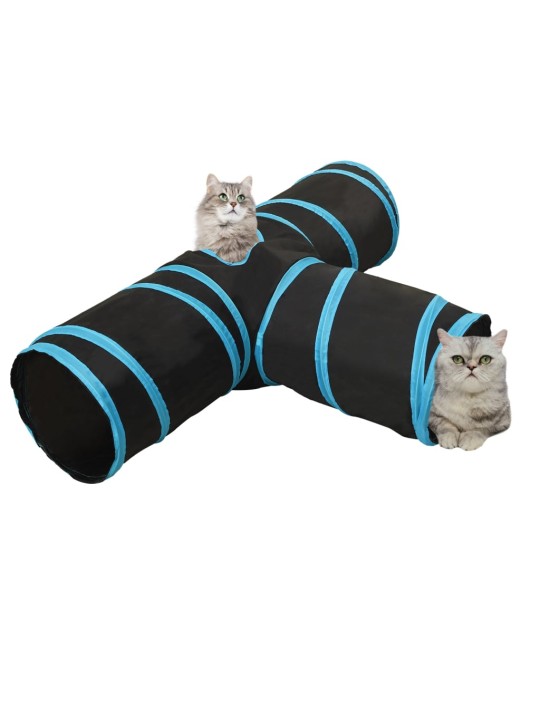 3-suunaline kassitunnel, must ja sinine, 90 cm, polüester