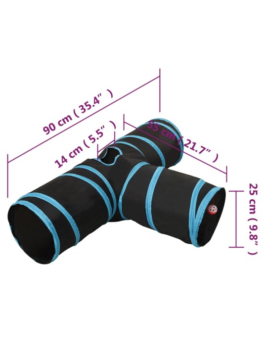 3-suunaline kassitunnel, must ja sinine, 90 cm, polüester