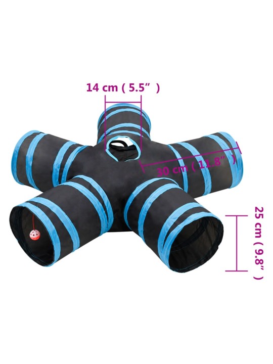 5-suunaline kassitunnel, must ja sinine, 25 cm, polüester