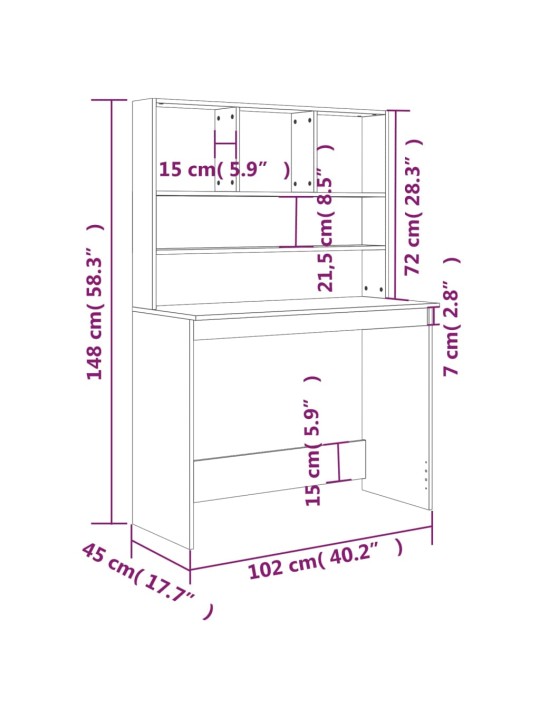 Riiulitega kirjutuslaud, suitsutamm, 102x45x148 cm, tehispuit