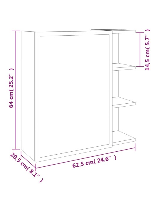 Vannitoa peegelkapp, suitsutamm, 62,5 x 20,5 x 64 cm, tehispuit