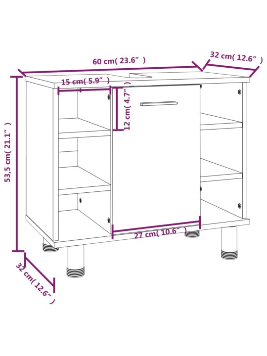 Vannitoakapp, hall sonoma tamm, 60 x 32 x 53,5 cm, tehispuit