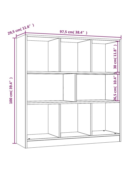 Raamatukapp, suitsutatud tamm, 97,5 x 29,5 x 100 cm, tehispuit