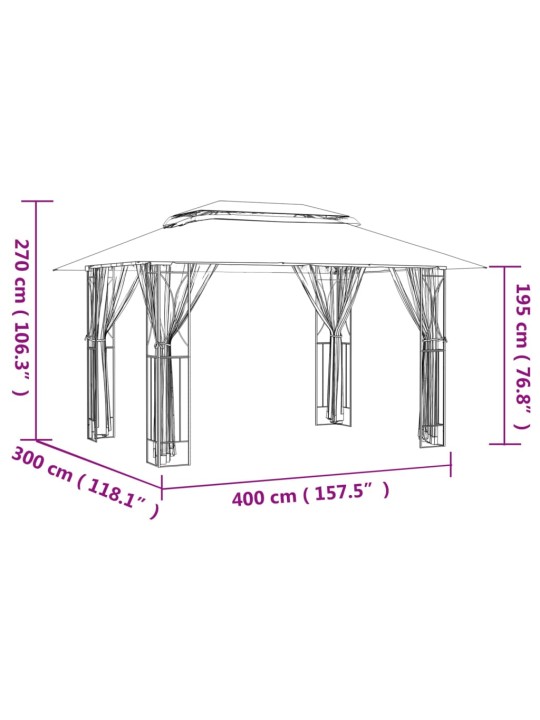 Varikatus külgseintega, antratsiithall, 400x300x270 cm, teras