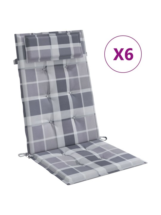 Kõrge seljatoega toolipadjad 6 tk, hall ruudumuster, kangas