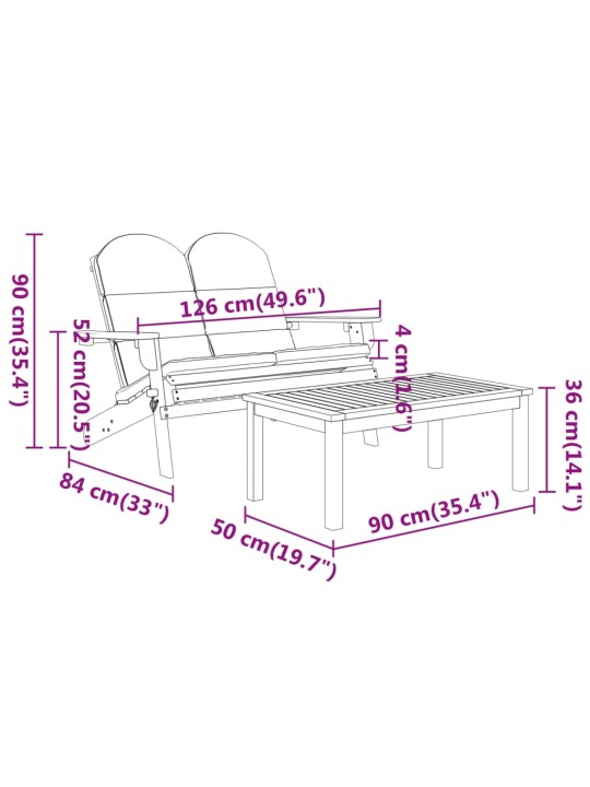 2-osaline adirondack aiamööbli komplekt, akaatsiapuit