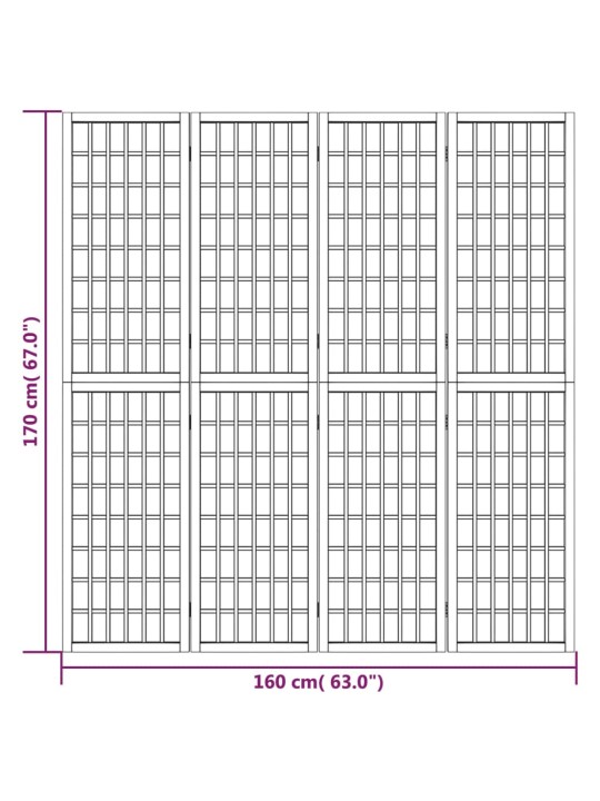 Kokkupandav 4 paneeliga sirm, jaapani stiil, 160 x 170 cm, must