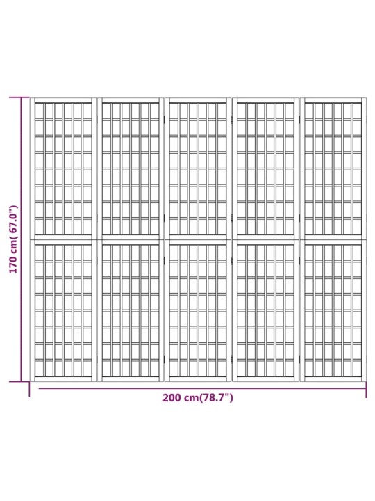 Kokkupandav 5 paneeliga sirm, jaapani stiil, 200 x 170 cm, must