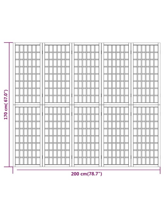 Kokkupandav 5 paneeliga sirm, jaapani stiil, 200 x 170 cm