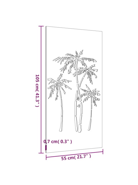 Aia seinakaunistus, 105x55 cm, corteni teras, palmipuu disain