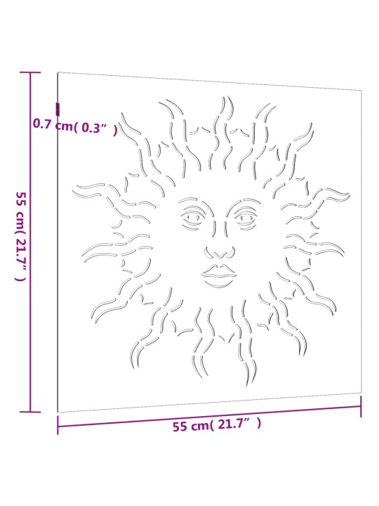 Aia seinakaunistus, 55 x 55 cm, corteni teras, päikese disain