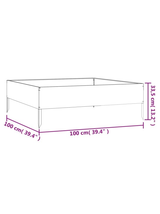 Taimekast, 100 x 100 x 33,5 cm, corten-teras