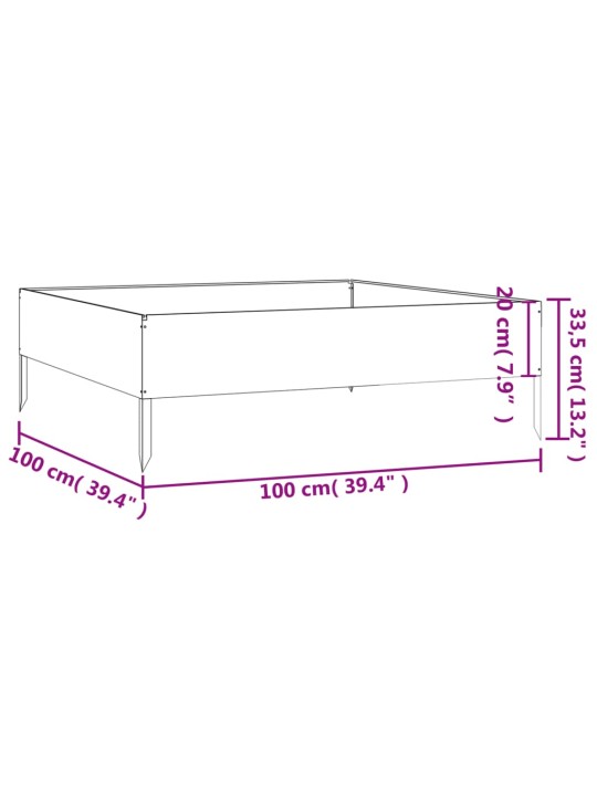 Taimekast, 100 x 100 x 33,5 cm, corten-teras