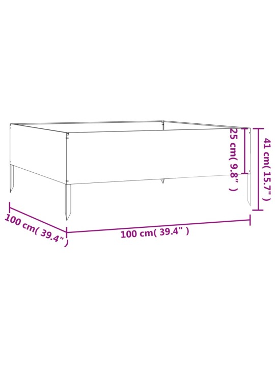 Taimekast, 100 x 100 x 41 cm, corten-teras