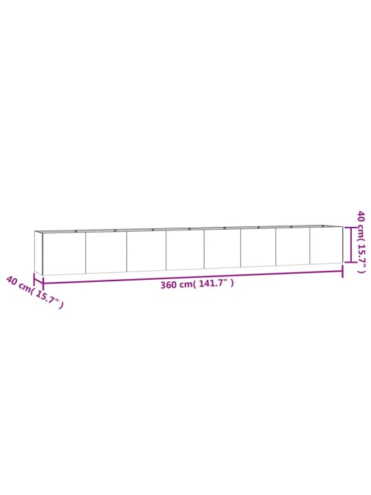 Taimekast, 360 x 40 x 40 cm, corten-teras