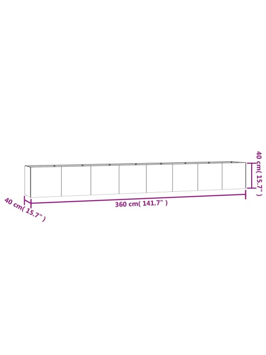 Taimekast, 360 x 40 x 40 cm, corten-teras