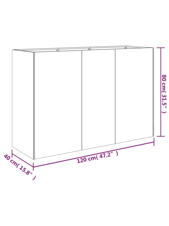 Taimekast, 120 x 40 x 80 cm, corten-teras