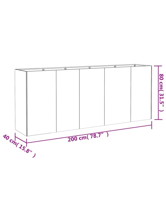 Taimekast, 200 x 40 x 80 cm, corten-teras