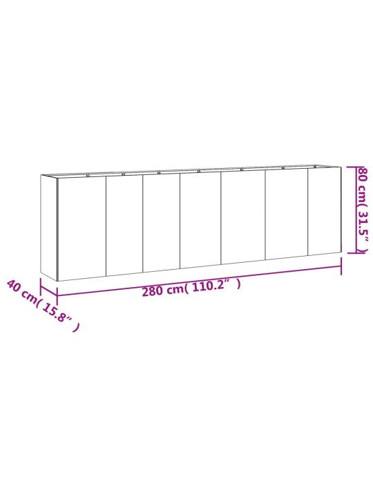 Taimekast, 280 x 40 x 80 cm, corten-teras