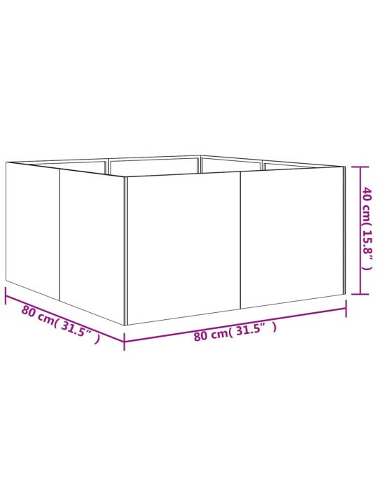 Taimekast, 80 x 80 x 40 cm, corten teras