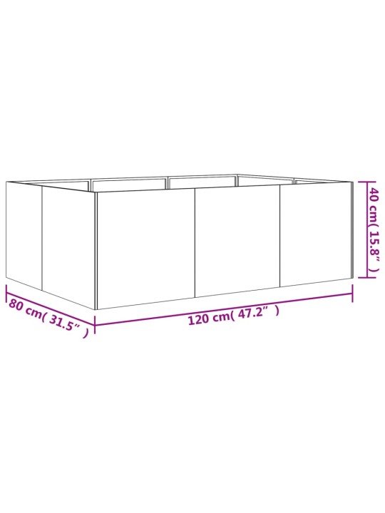 Taimekast, 120 x 80 x 40 cm, corten-teras