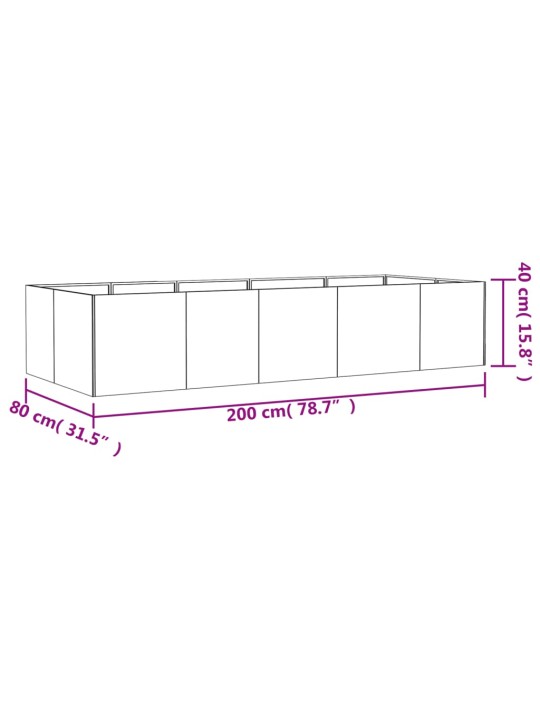 Taimekast, 200 x 80 x 40 cm, corten-teras