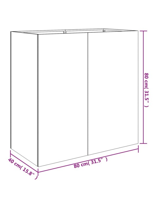 Taimekast, 40 x 80 x 80 cm, corten teras