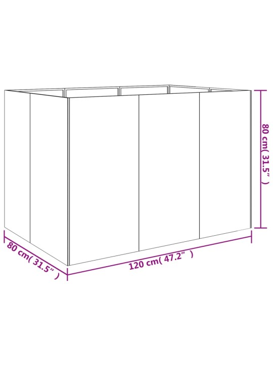 Taimekast, 120 x 80 x 80 cm, corten-teras