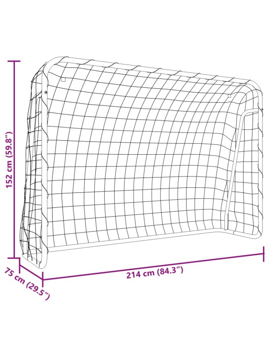 Jalgpallivärav võrguga, valge, 214x75x152 cm, teras/polüester