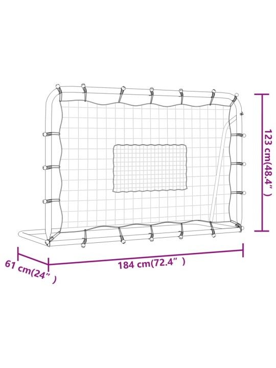 Jalgpalli tagasilöögivõrk, valge/must, 184x61x123 cm, teras, pe
