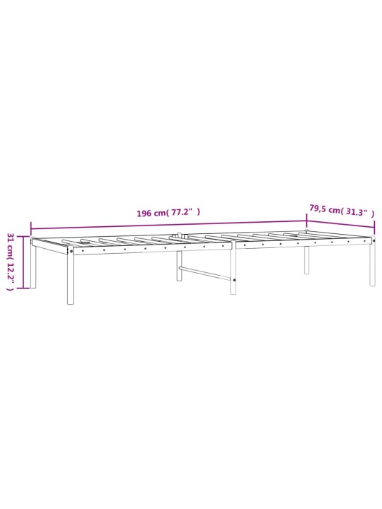 Metallist voodiraam, must, 75 x 190 cm