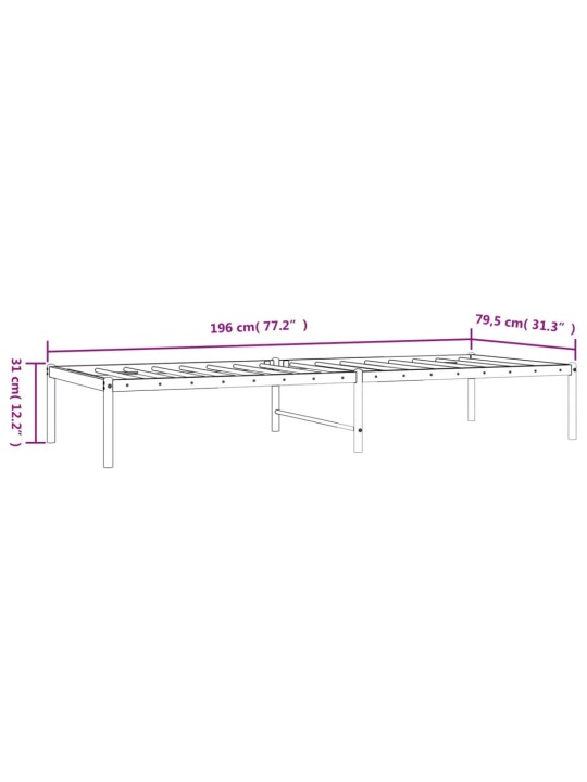 Metallist voodiraam, valge, 75x190 cm