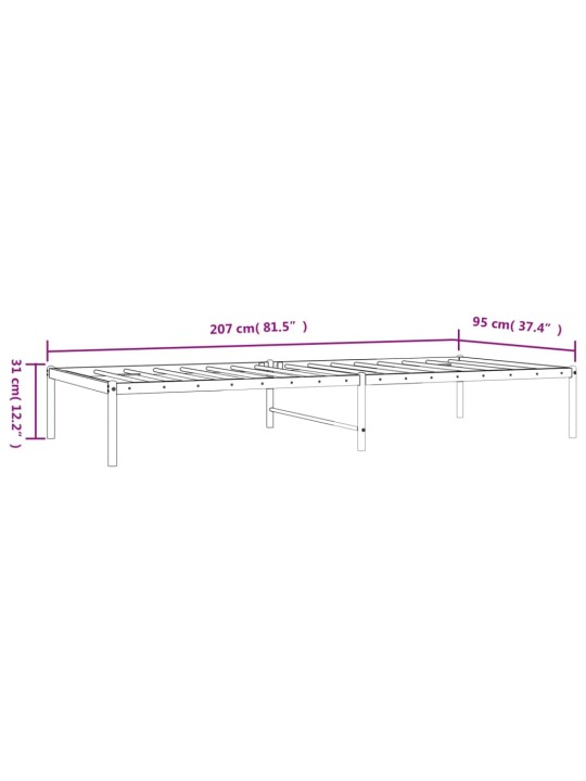 Metallist voodiraam, valge, 90 x 200 cm