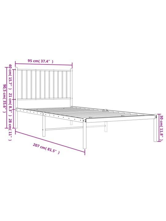 Metallist voodiraam peatsiga, valge, 90 x 200 cm