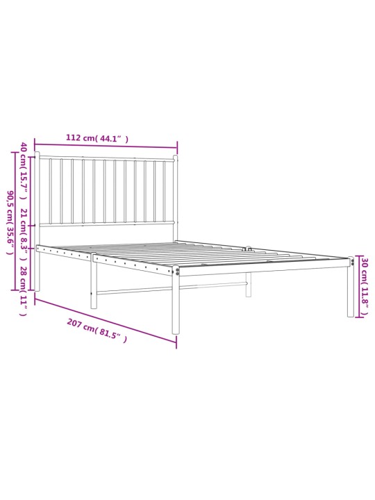 Metallist voodiraam peatsiga, valge, 107x203 cm