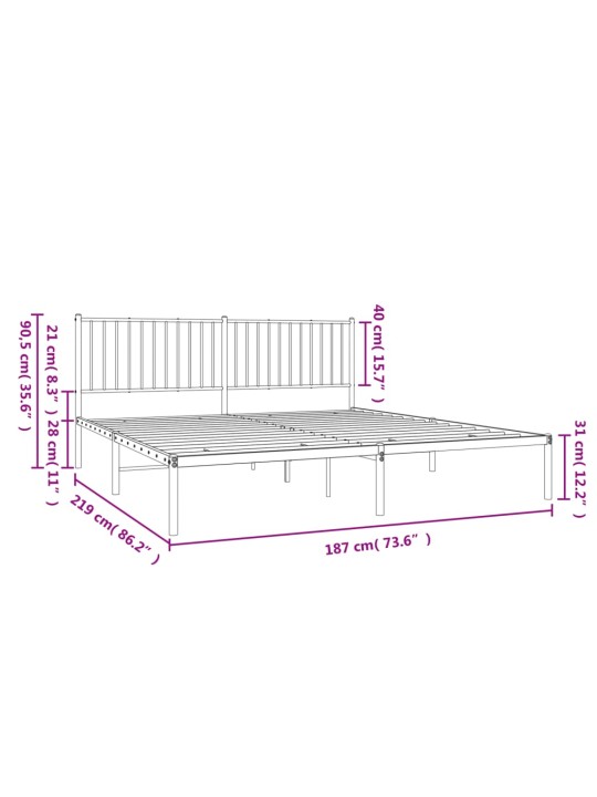 Metallist voodiraam peatsiga, valge, 183x213 cm