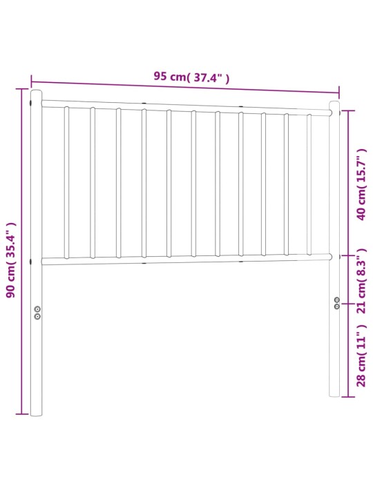 Metallist voodipeats, valge, 90 cm