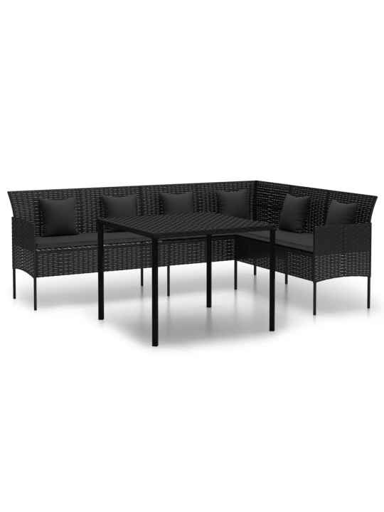 2-osaline aiamööbli komplekt patjadega, must, polürotang