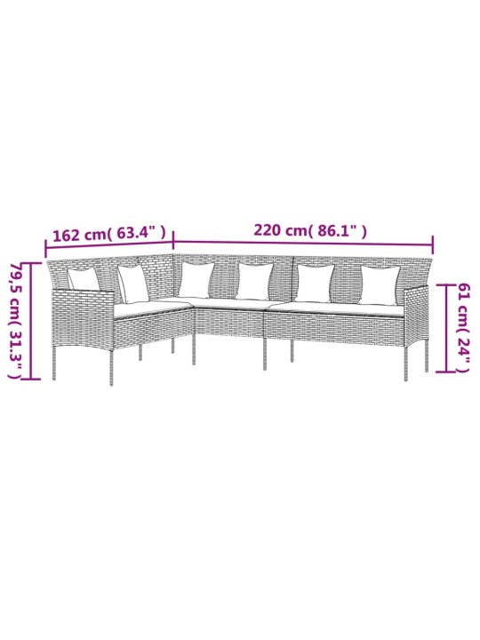 2-osaline aiamööbli komplekt patjadega, hall, polürotang