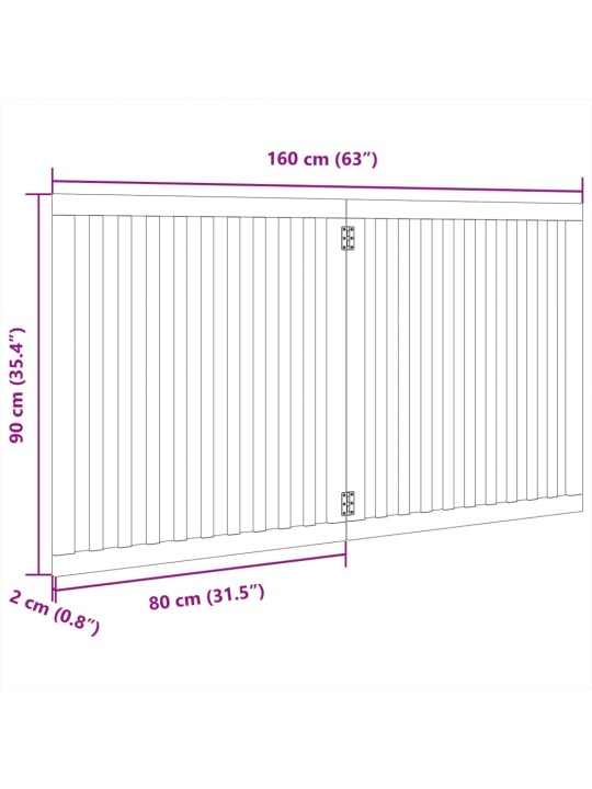 Kokkupandav koeravärav, 2 paneeli, 160 cm, paplipuit