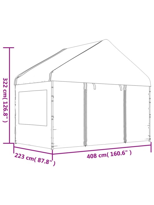 Katusega varjualune, valge, 4,08 x 2,23 x 3,22 m, polüetüleen