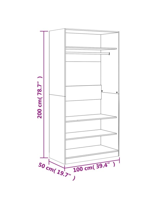 Riidekapp, hall sonoma tamm, 100 x 50 x 200 cm, tehispuit