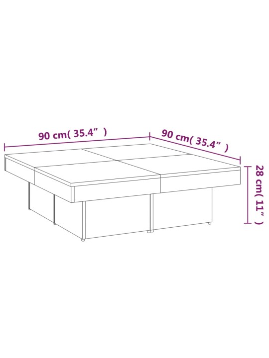 Kohvilaud, hall sonoma tamm, 90 x 90 x 28 cm, tehispuit