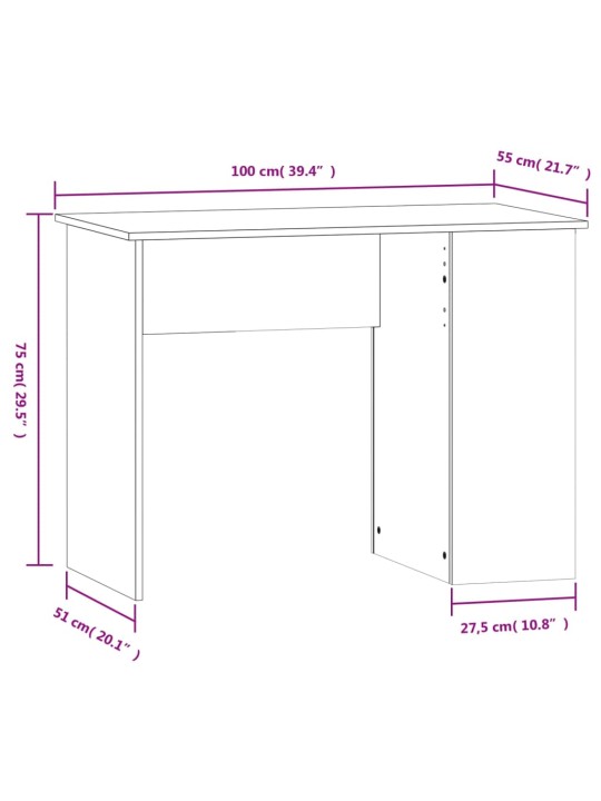 Kirjutuslaud, betoonhall, 100x55x75 cm, tehispuit