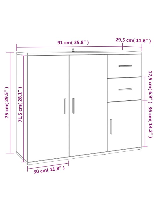 Puhvetkapp, valge, 91 x 29,5 x 75 cm, tehispuit