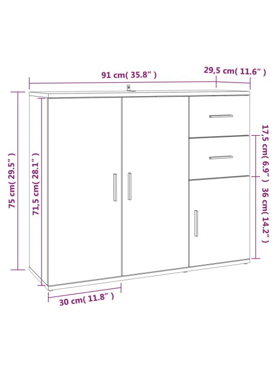 Puhvetkapp, suitsutatud tamm, 91 x 29,5 x 75 cm, tehispuit